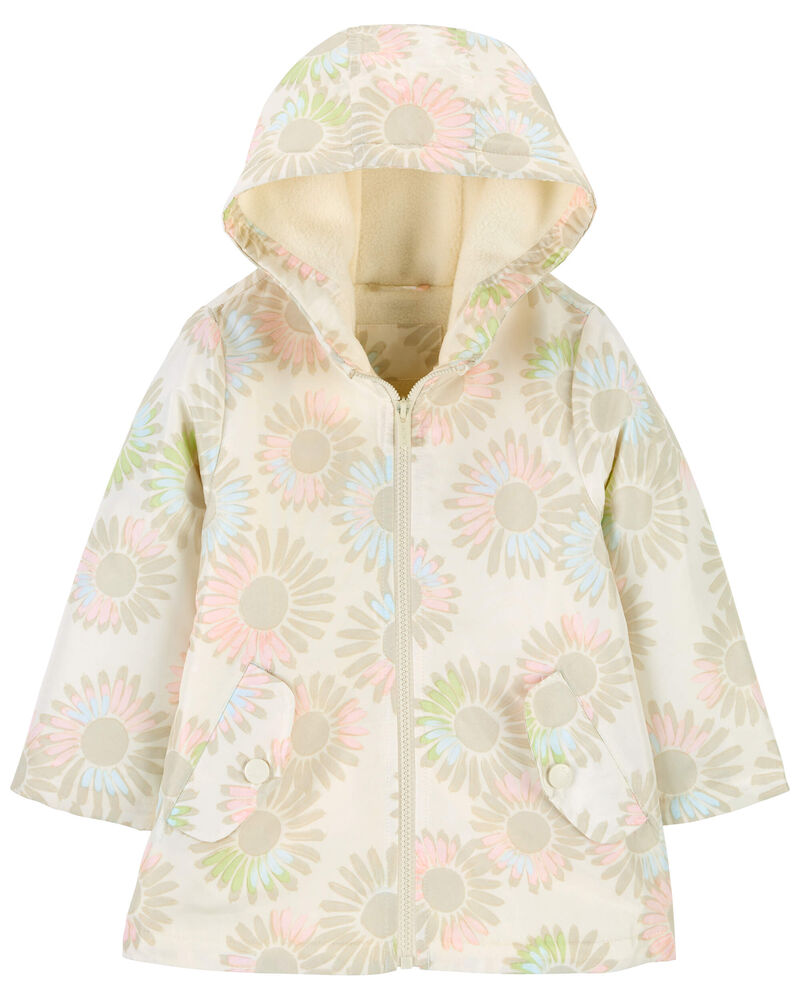 Toddler Fleece-Lined Floral Print Rain Jacket, image 1 of 3 slides