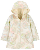 Toddler Fleece-Lined Floral Print Rain Jacket, image 1 of 3 slides