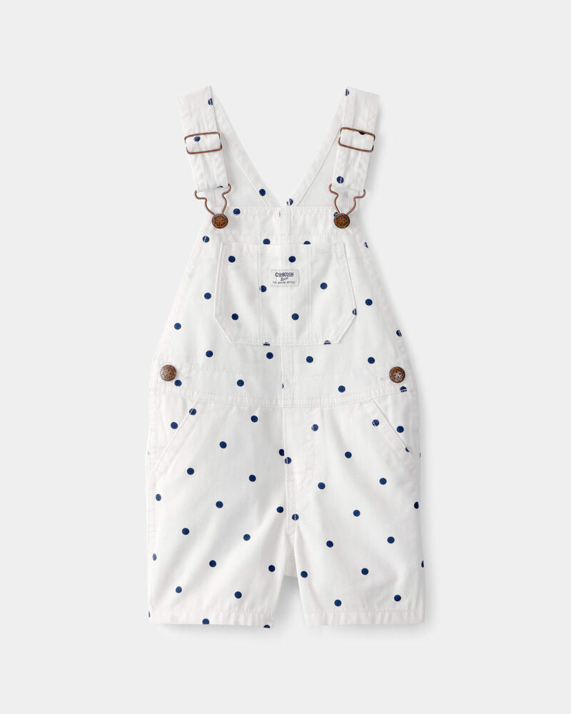 Toddler Girl Polka Dot Shortalls - White/Blue, image 1 of 4 slides