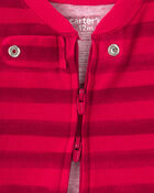 Baby 1-Piece Striped Reindeer 2-Way Zip 100% Cotton Snug Fit Footed Pyjama - Red, image 3 of 6 slides