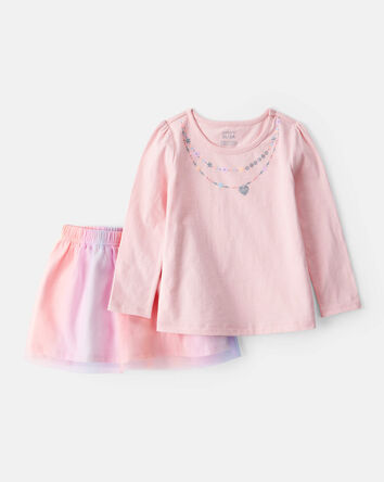 Toddler 2-Piece Necklace Printed Tee & Rainbow Skort Set, 
