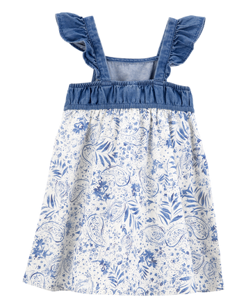 Toddler Chambray Floral Print Dress, 