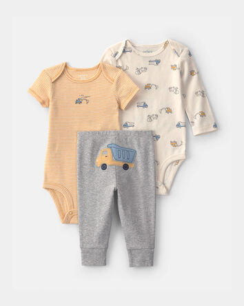 Baby Boy 3-Piece Construction Bodysuit & Pant Set - Yellow/Grey/Ivory, 