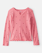 Kid Ribbed Floral Print Long-Sleeve Shirt - Pink, image 1 of 3 slides