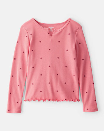 Kid Ribbed Floral Print Long-Sleeve Shirt - Pink, 