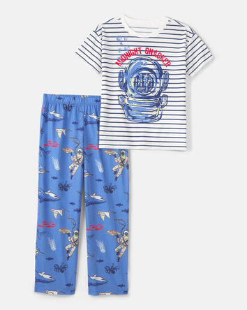 Boys Shark Loose Fit 2-Piece Pyjama Set - Blue/Ivory, 