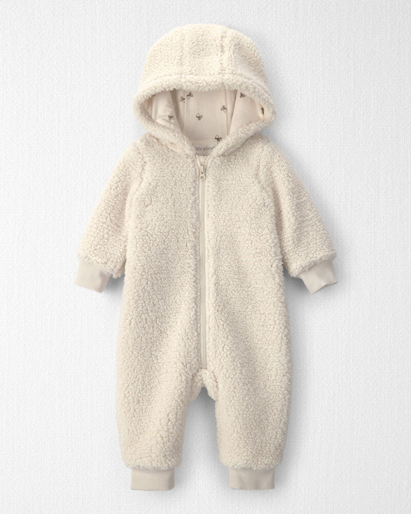 Baby Recycled Teddy Fleece Hooded Jumpsuit, image 1 of 3 slides