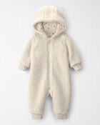 Baby Recycled Teddy Fleece Hooded Jumpsuit, image 1 of 3 slides