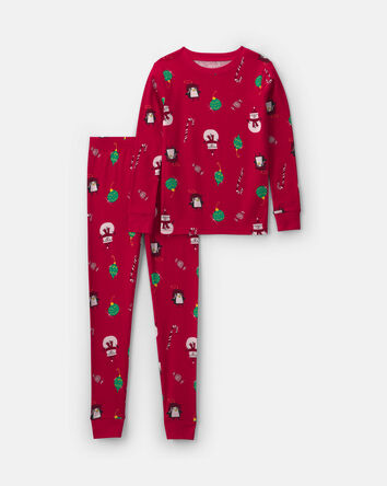 Kids 2-Piece Christmas Penguin Snug Fit 2-Piece Pyjama Set - Red, 