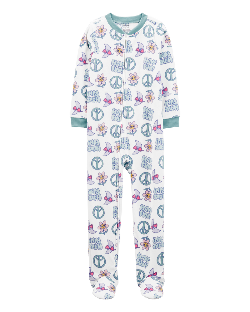Kid 1-Piece Peace Sign Fleece Footie Pyjamas, image 1 of 2 slides