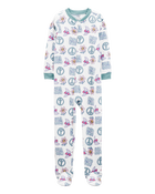 Kid 1-Piece Peace Sign Fleece Footie Pyjamas, image 1 of 2 slides