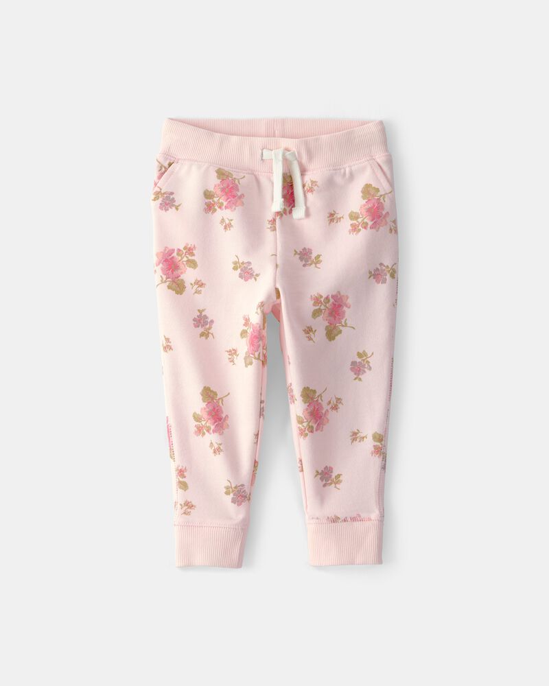 Baby Girl Floral Drawstring Knit Joggers - Pink, image 1 of 4 slides