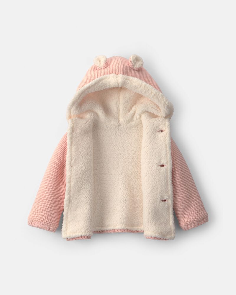 B&eacute;b&eacute; fille - Blouson tricot &agrave; capuchon &agrave; th&egrave;me ourson &ndash; Rose, image 2 sur 3 diapositives
