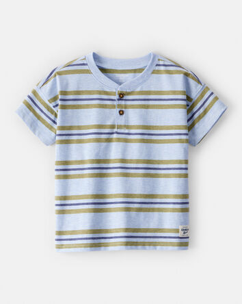 Tout-petit garçon - T-shirt henley en tricot à manches courtes à rayures, 