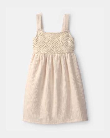 Girls Crochet Gauze Dress - Ivory, 