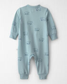 Baby Organic Cotton French Terry Jumpsuit in Blue Bears, image 2 of 5 slides