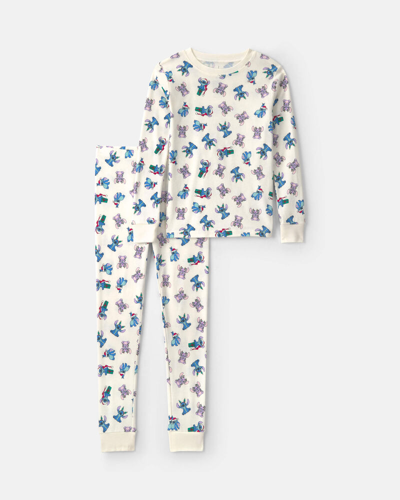 Kids 2-Piece Stitch Christmas 100% Cotton Snug Fit Pyjama Set - Ivory, image 1 of 4 slides