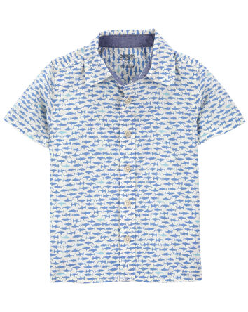 Shark Print Button-Front Shirt, 