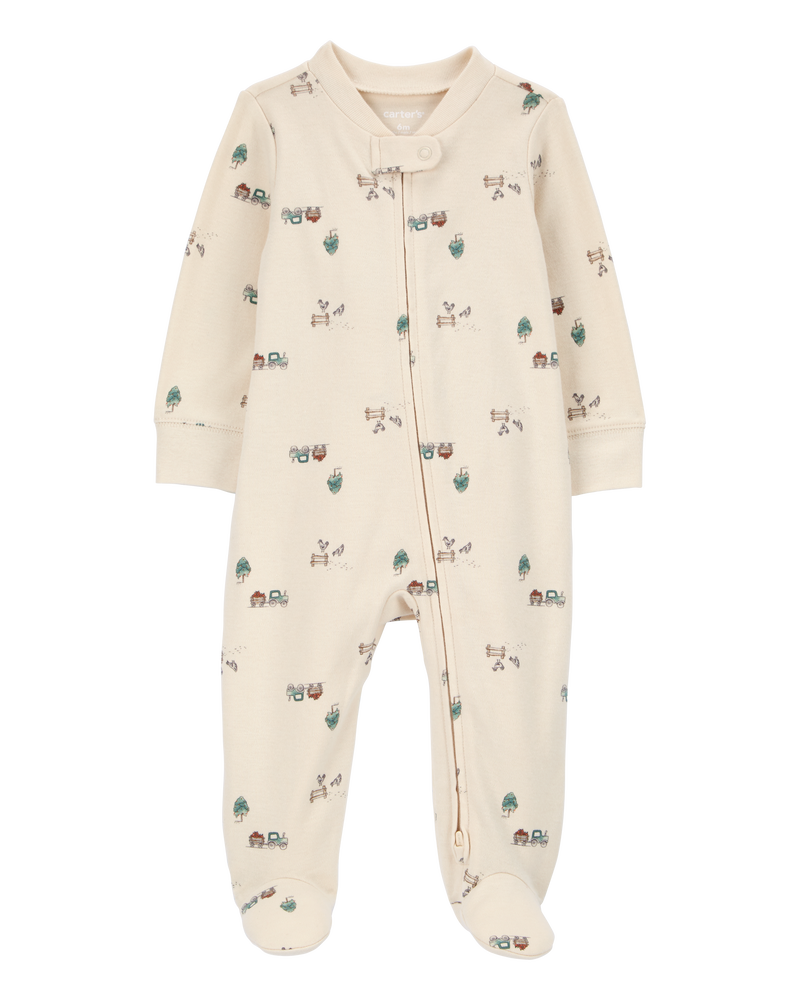 Baby Truck Print 2-Way Zip Cotton Sleeper Pyjamas, image 1 of 4 slides