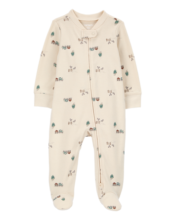 Baby Truck Print 2-Way Zip Cotton Sleeper Pyjamas, 