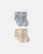 Baby 4-Pack Baby Booties - Blue/Ivory, image 1 of 2 slides