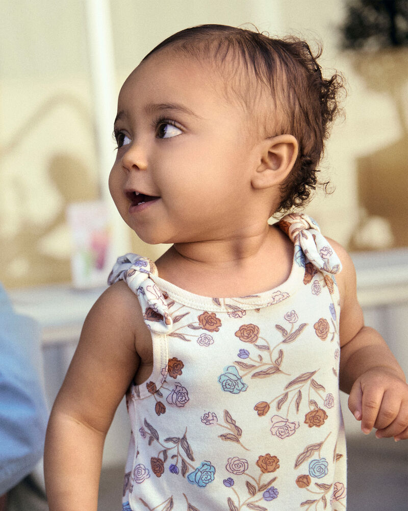 Baby Girl Floral Sleeveless Romper - White, image 2 of 4 slides