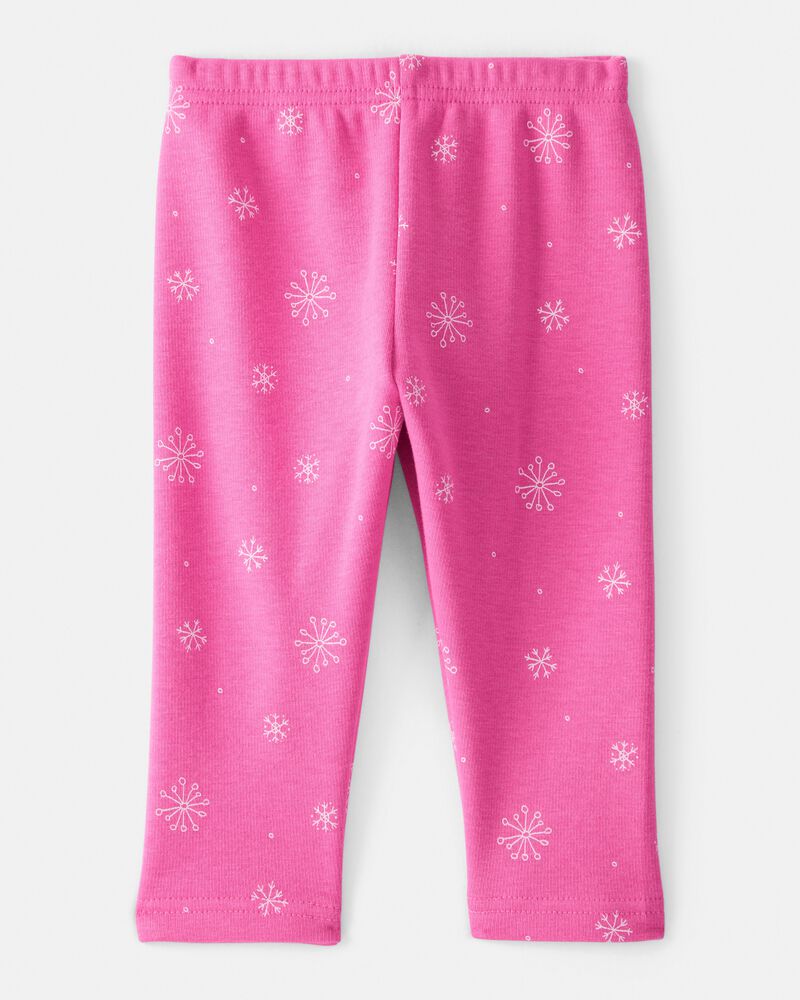 Baby Girl Snowflake Pull-On Stretch Cozy Leggings - Pink, image 2 of 5 slides