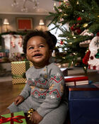 Baby Boy Fair Isle Long-Sleeve Jumpsuit - Grey, image 2 of 4 slides