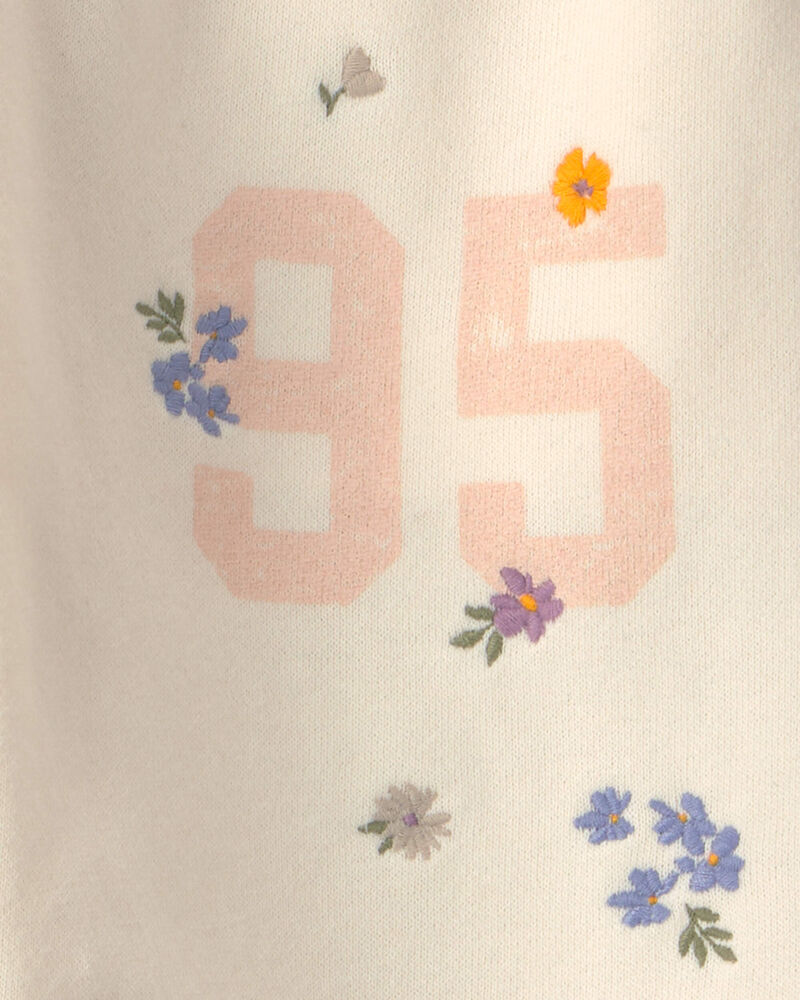 Girls '95' Floral French Terry Joggers - Cream, image 4 of 6 slides