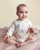 Baby Girl Monster Long-Sleeve Graphic Bodysuit - Cream, image 2 of 5 slides