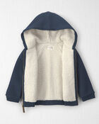 Toddler Boy Recycled Teddy Fleece Waffle Knit Hooded Jacket Made with Organic Cotton, image 2 of 4 slides