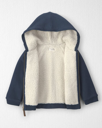 Toddler Boy Recycled Teddy Fleece Waffle Knit Hooded Jacket Made with Organic Cotton, 