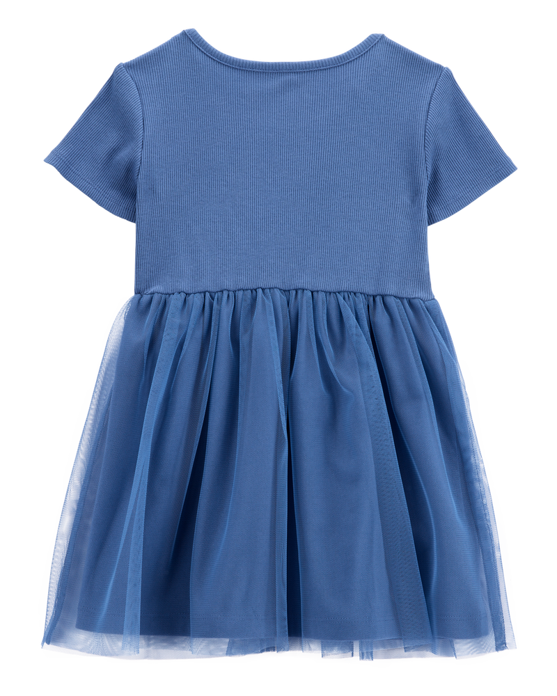 Enfant en bas âge Robe de couleur unie à manches courtes - Bleu marine, image 2 sur 4 diapositives