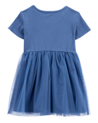 Enfant en bas âge Robe de couleur unie à manches courtes - Bleu marine, image 2 sur 4 diapositives