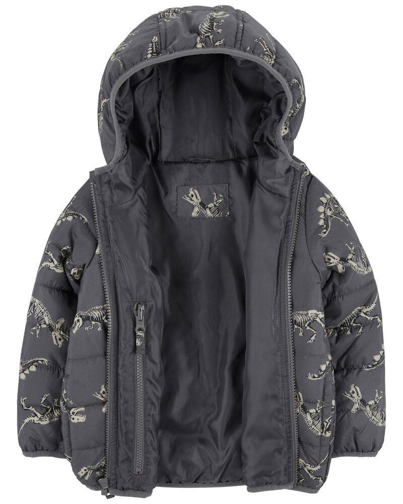 Kid Fossil Dino Print Packable Puffer Jacket, image 2 of 6 slides