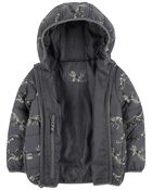 Kid Fossil Dino Print Packable Puffer Jacket, image 2 of 6 slides
