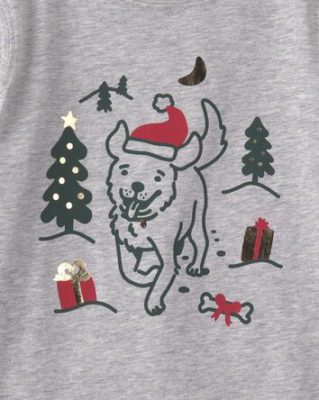 Toddler Christmas Dog Long-Sleeve Graphic Tee - Grey, 