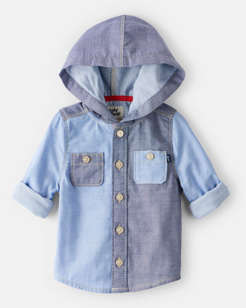 B&eacute;b&eacute; gar&ccedil;on - Chemise &agrave; manches longues avec capuchon en chambray - Bleu, image 2 sur 3 diapositives