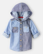 B&eacute;b&eacute; gar&ccedil;on - Chemise &agrave; manches longues avec capuchon en chambray - Bleu, image 2 sur 3 diapositives