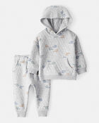 Baby Boy 2-Piece Helicopter Quilted Hoodie & Pant Set - Grey, image 1 of 4 slides