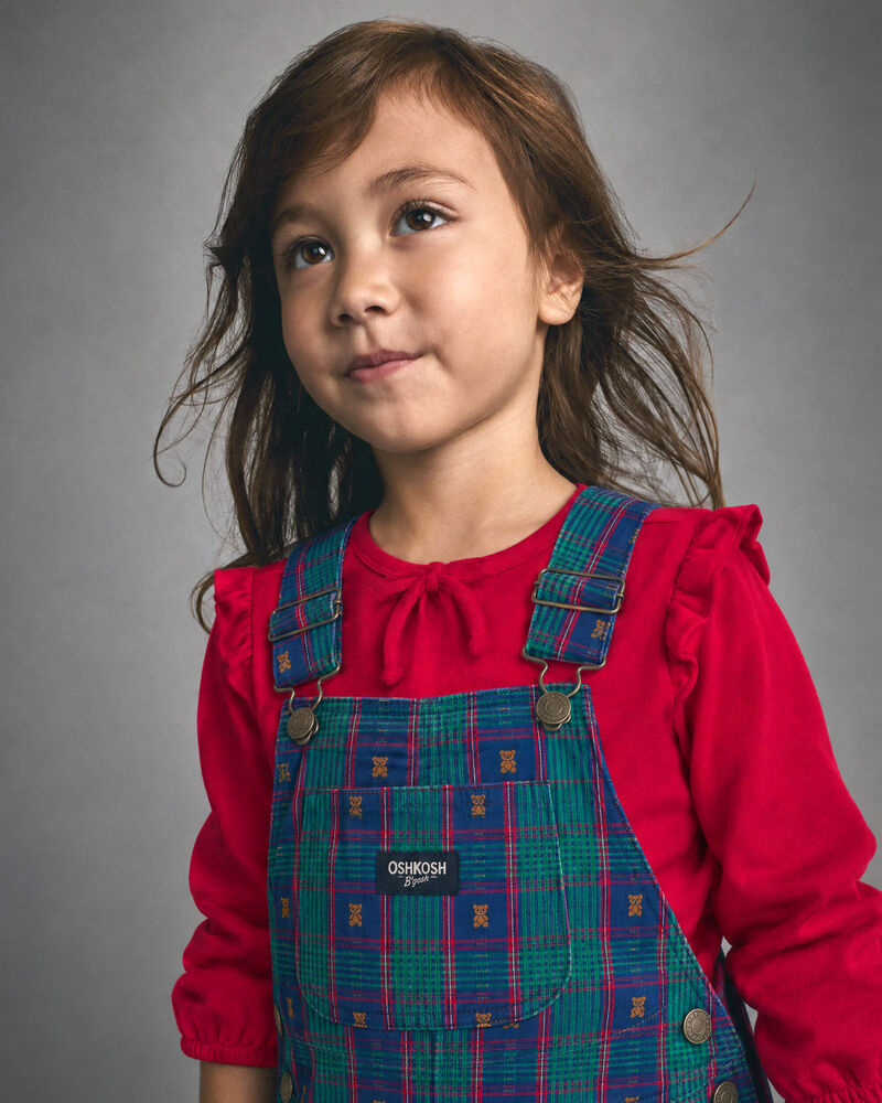 Toddler Plaid Bear Overalls - Blue, image 2 of 5 slides