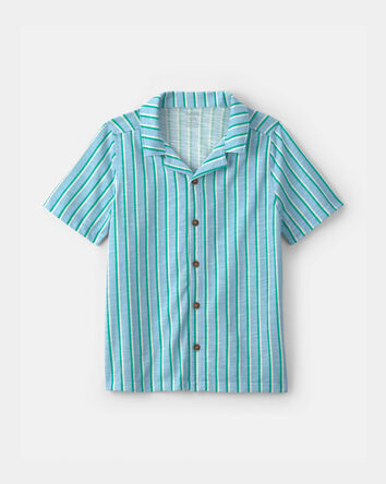 Boys Striped Short-Sleeve Button-Down Shirt - Blue, 