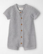 Baby Short-Sleeve Romper in Grey, image 1 of 4 slides