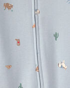 Baby Western 100% Cotton 2-Way Zip Sleeper - Blue, image 3 of 4 slides