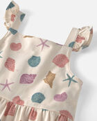 Toddler Girl Organic Cotton Tiered Dress in Seashells, image 3 of 5 slides