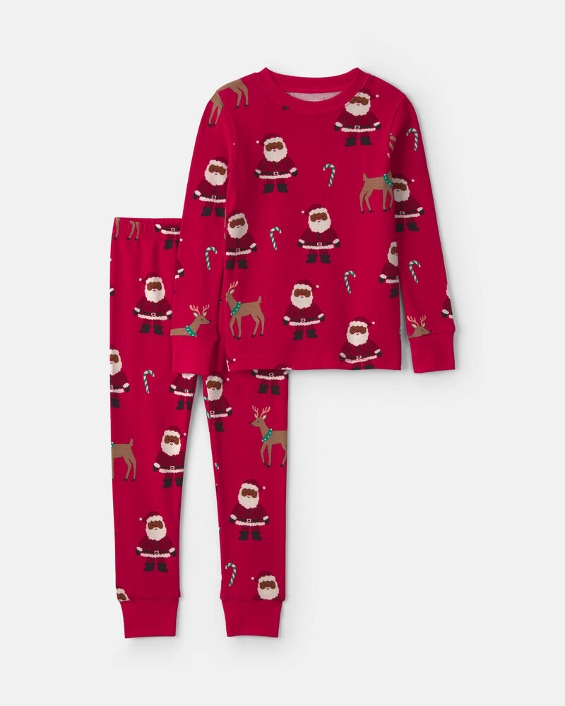 Toddler 2-Piece Brown Santa Christmas 100% Cotton Snug Fit Pyjama Set - Red, image 1 of 3 slides
