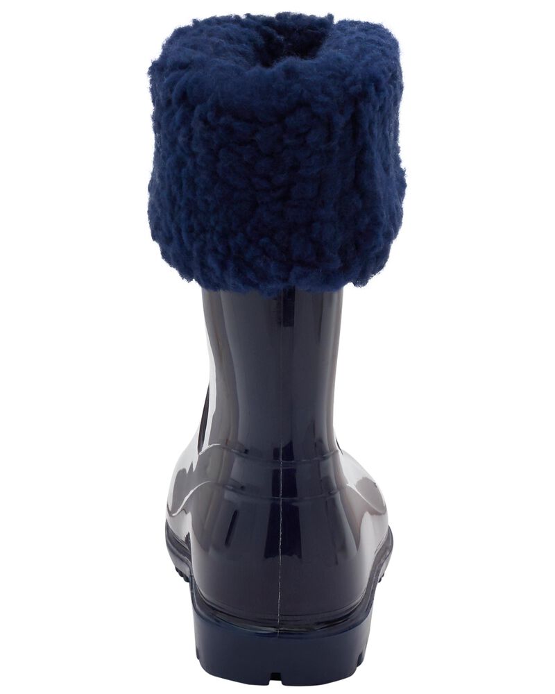 Navy Faux FurLined Rain Boots
