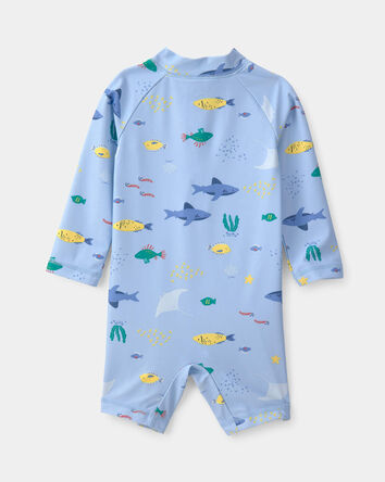 Baby Boy Fish 1-Piece Rashguard Swimsuit - Blue, 