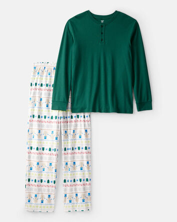 Adult Star Print Long-Sleeve 2-Piece Pyjamas - Green, 