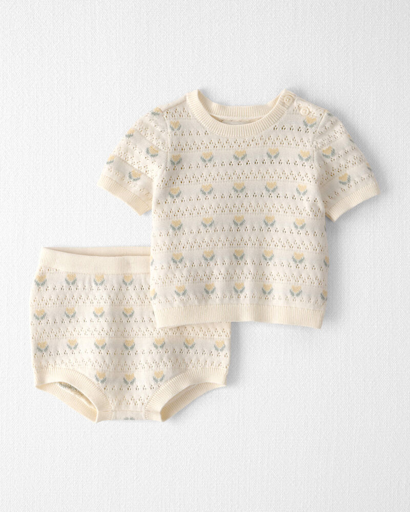 Baby Girl Organic Cotton Sweater Set in Yellow Floral, image 1 of 5 slides